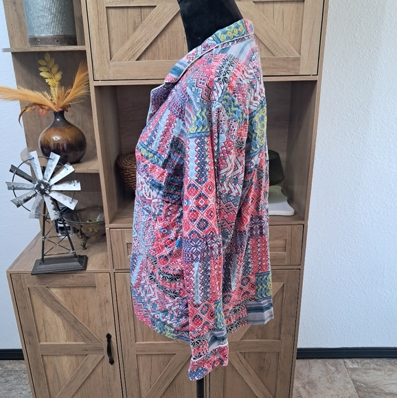 Victoria's Secret Flannel Pajama Top Colorful Embroidered Lougewear Cozy - Picture 3 of 10